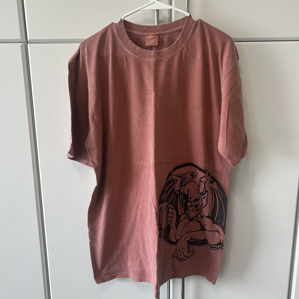 Crazy Shirts Arrogant Bastard Ale Graphic Tee Mens Large Brick Red Short Sleeve